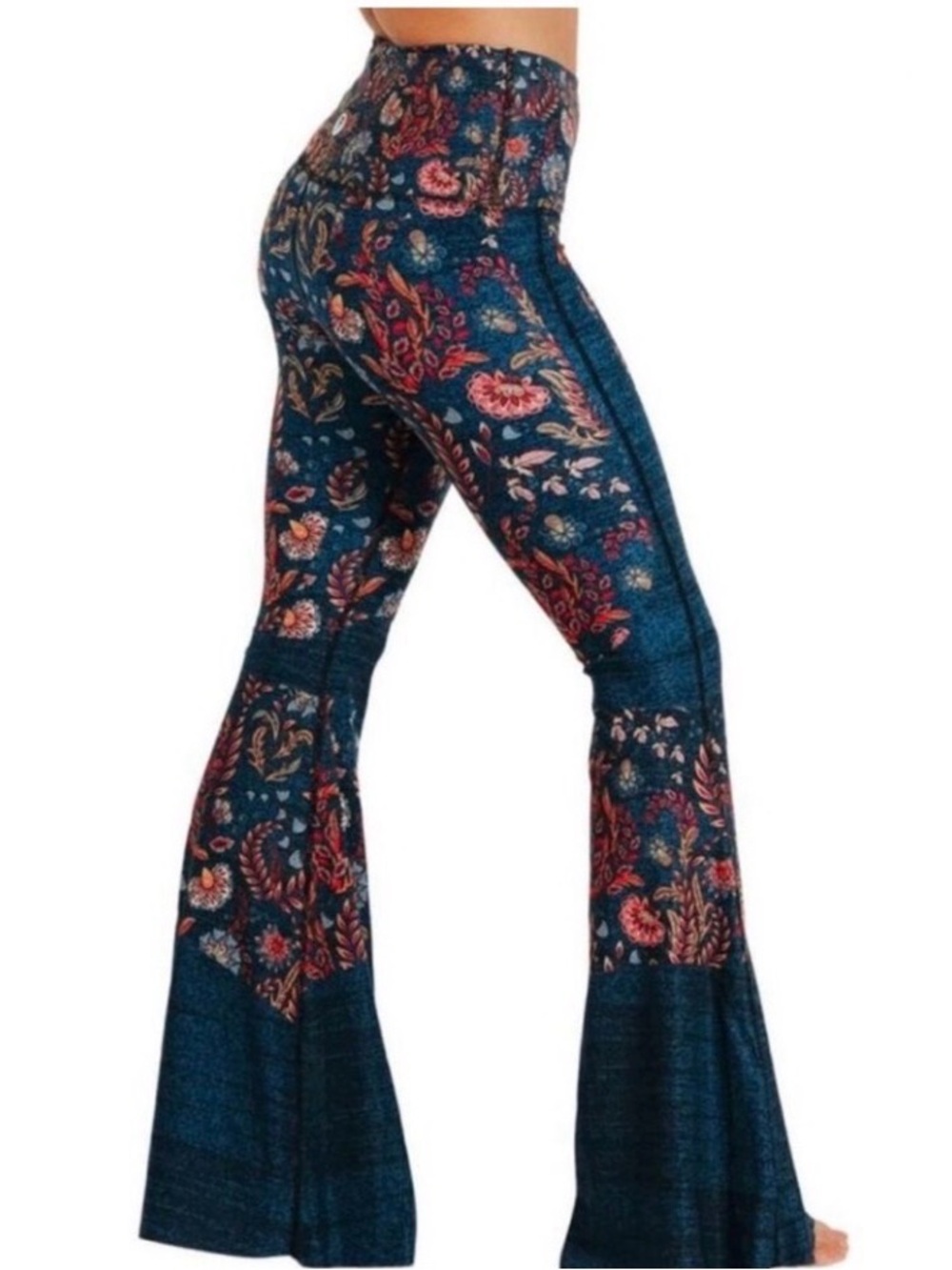NWT YOGA DEMOCRACY High-Waist Navy Bell Bottom Leggings SZ L $98